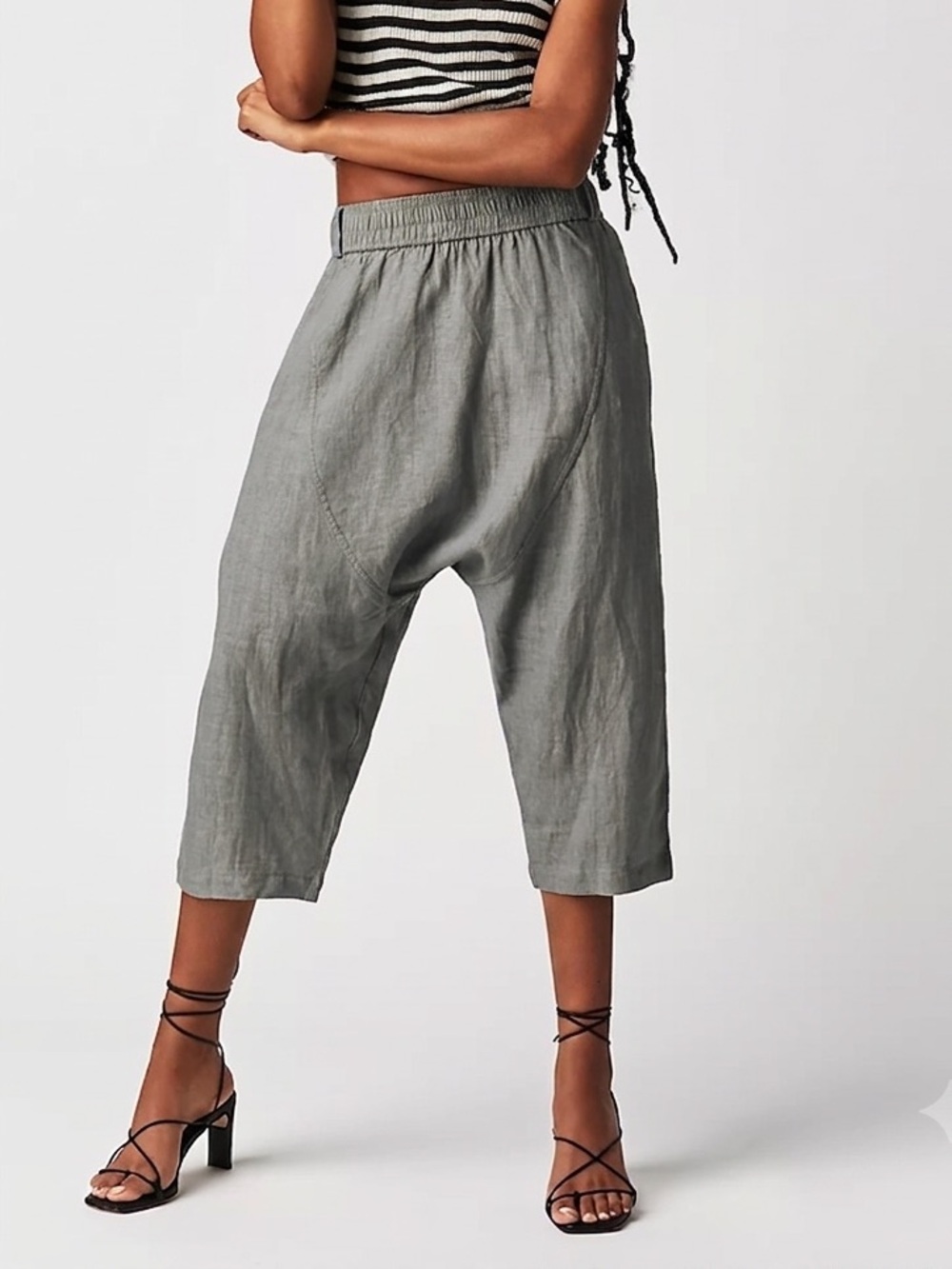 NEW NICHOLAS K Weekend Shorts Gray Cropped Drop-Crotch Linen Pants Medium